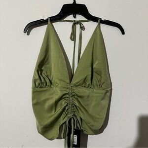 Fashion Nova Green Halter Top with Ruched Front. Plus size 1x